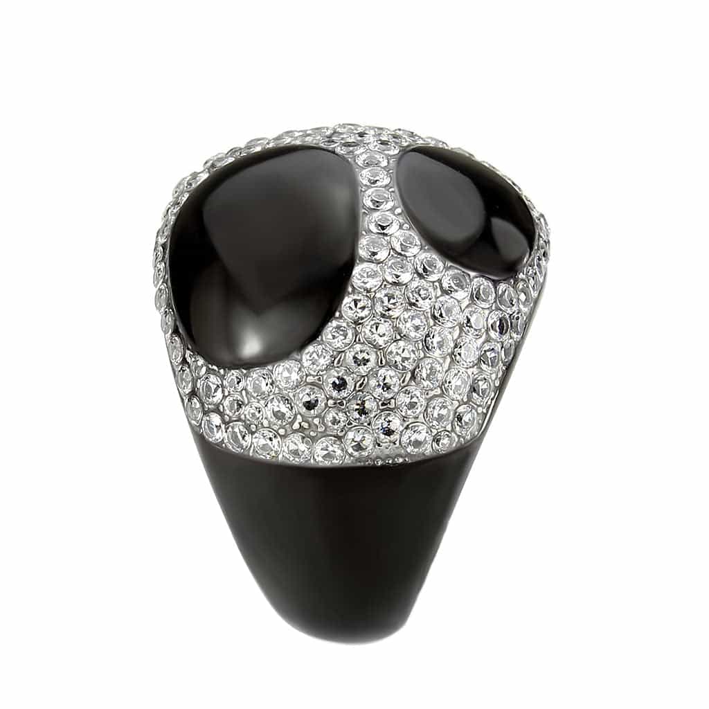 Stainless Steel Dark IP Black Enamel CZ Pave Dome Cocktail Ring view 7
