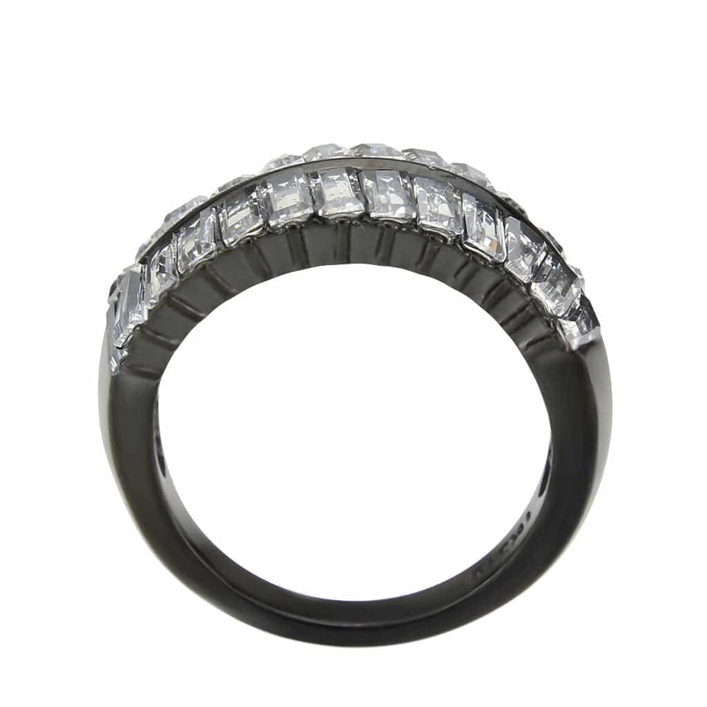 Stainless Steel Dark IP CZ Baguette Channel Triple Row Wide Ring view 5