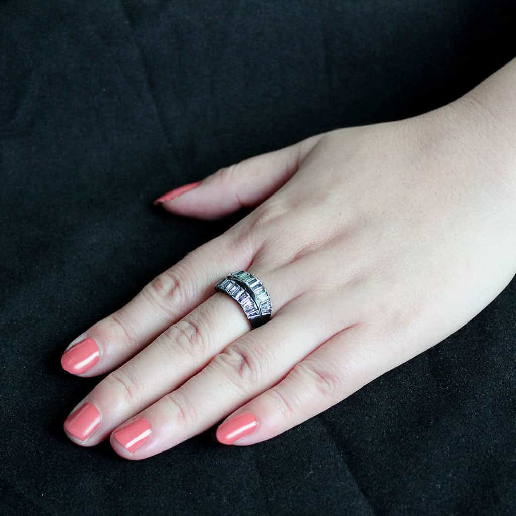 Stainless Steel Dark IP CZ Baguette Channel Triple Row Wide Ring view 9