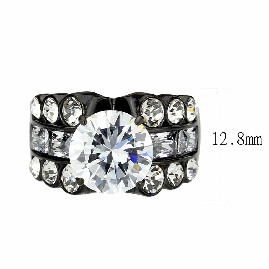 Stainless Steel Dark IP CZ Round Oval Channel Wide Cocktail Ring view 3
