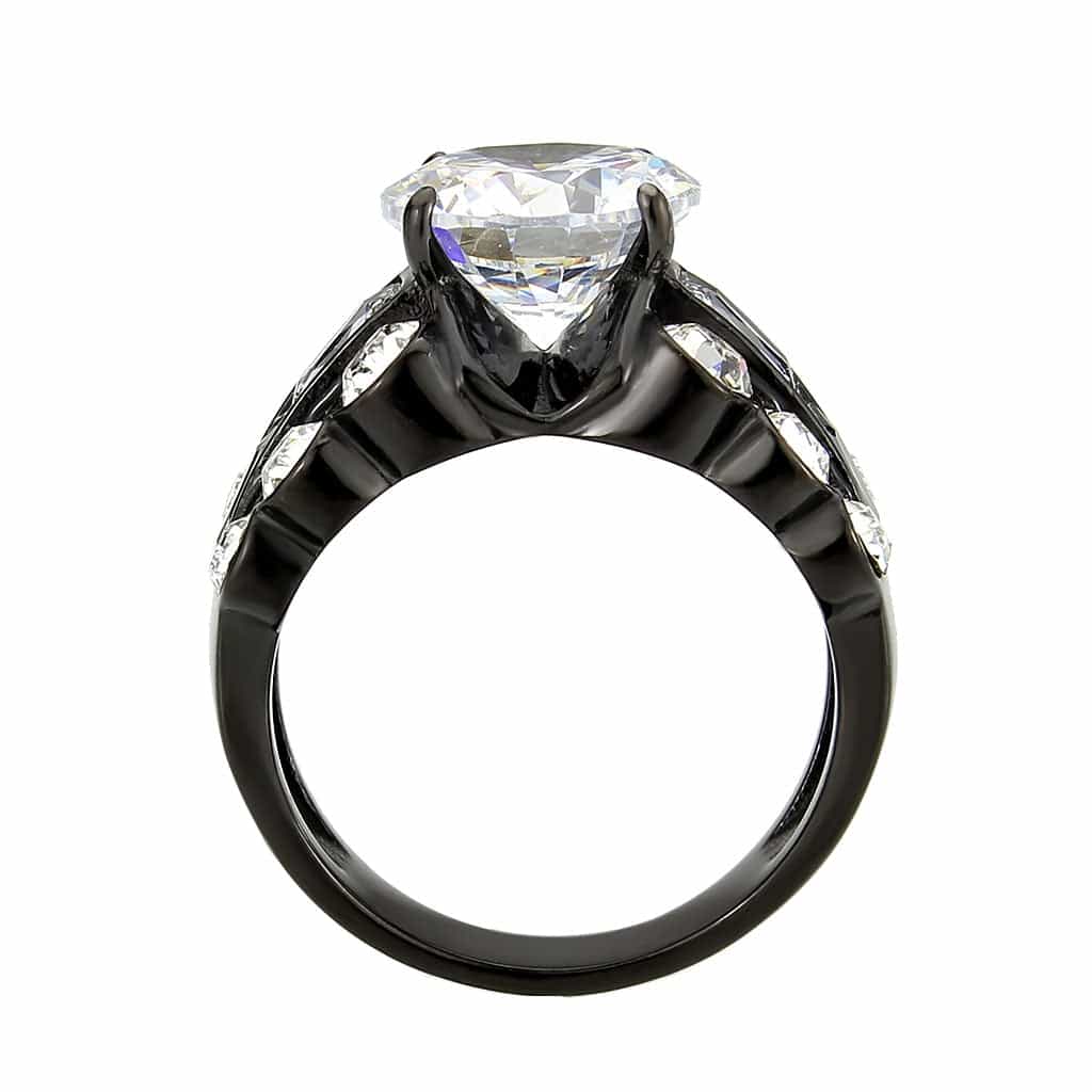 Stainless Steel Dark IP CZ Round Oval Channel Wide Cocktail Ring view 5