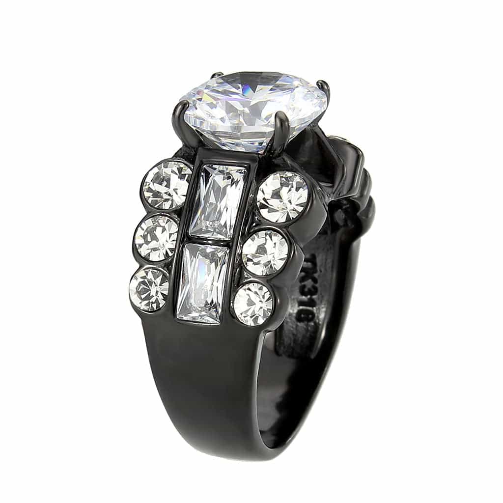 Stainless Steel Dark IP CZ Round Oval Channel Wide Cocktail Ring view 7