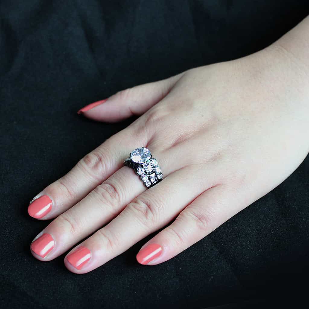 Stainless Steel Dark IP CZ Round Oval Channel Wide Cocktail Ring view 9