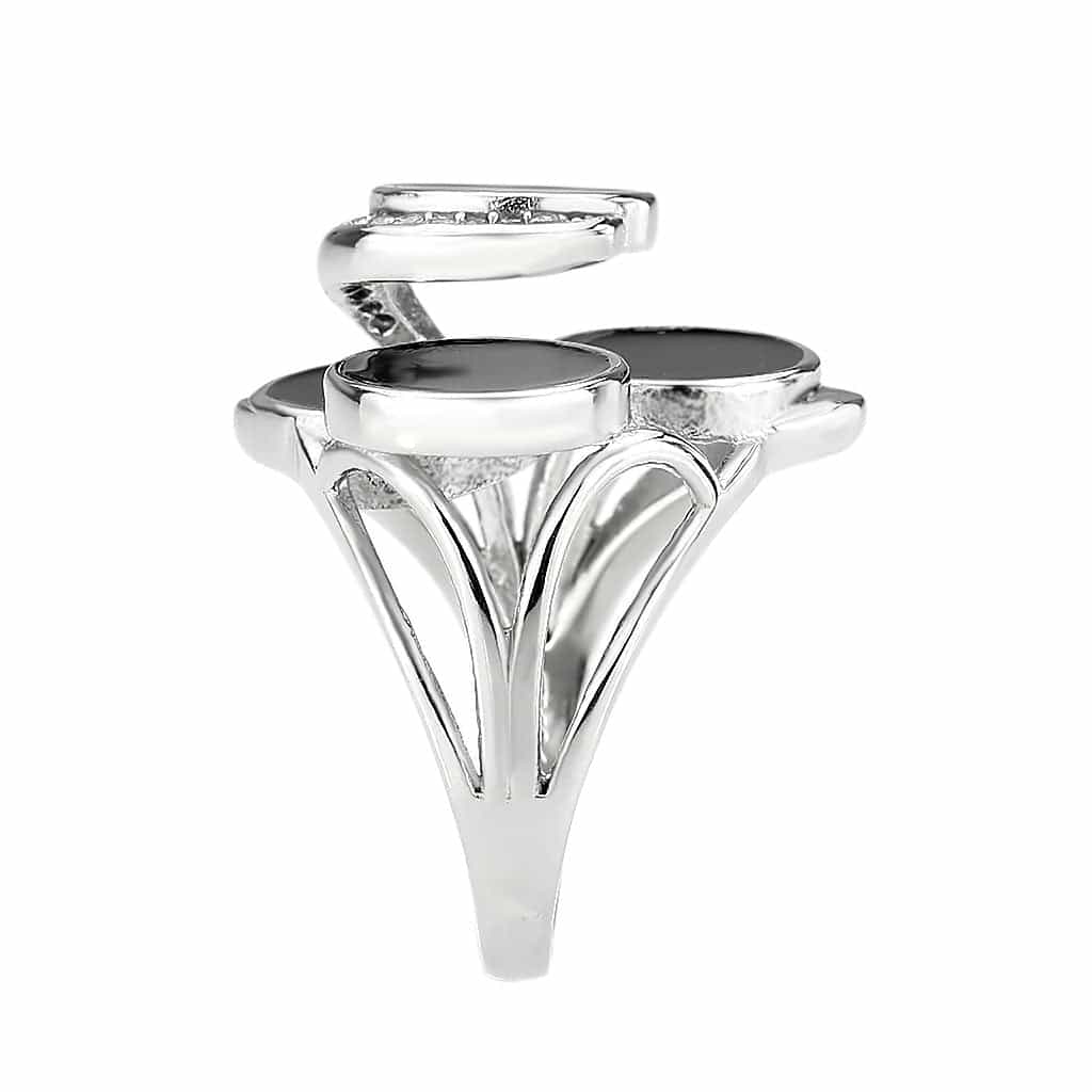 Stainless Steel Silver Black Onyx Round Double Bezel Open Ring view 11