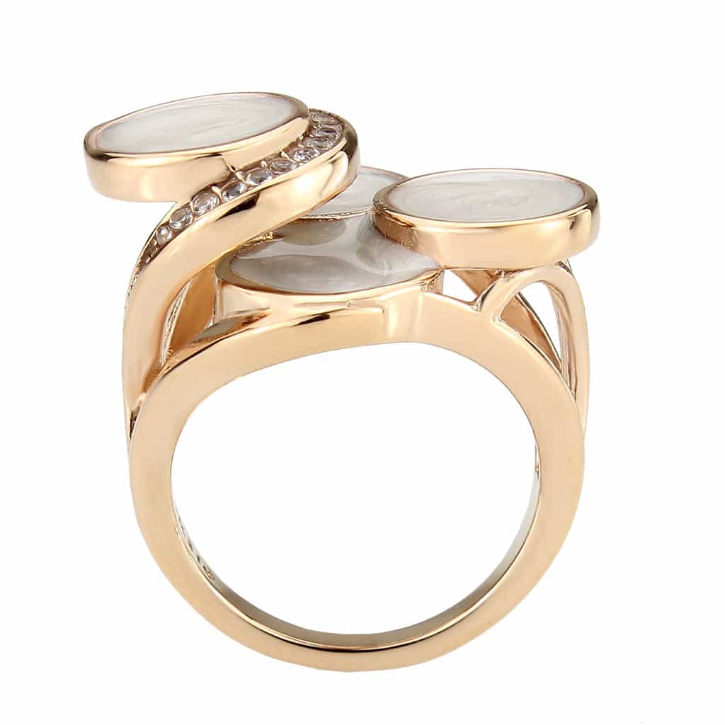 Stainless Steel Rose Gold IP Mother Of Pearl Round Triple Ring view 5
