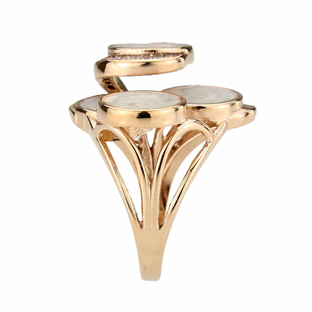 Stainless Steel Rose Gold IP Mother Of Pearl Round Triple Ring view 9