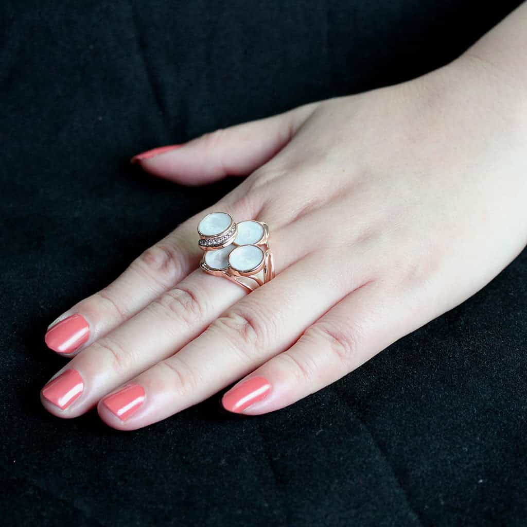 Stainless Steel Rose Gold IP Mother Of Pearl Round Triple Ring view 13