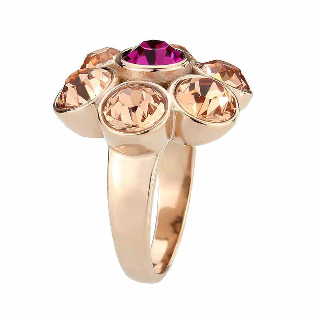 Stainless Steel Rose Gold IP Champagne Fuchsia Crystal Ring view 7