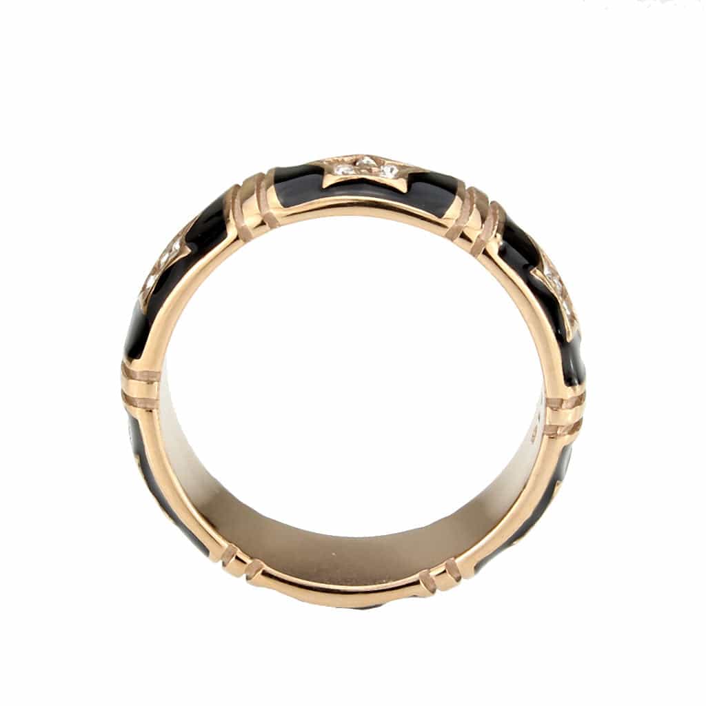 Stainless Steel Rose Gold IP Black Enamel CZ Star Motif Band Ring view 3