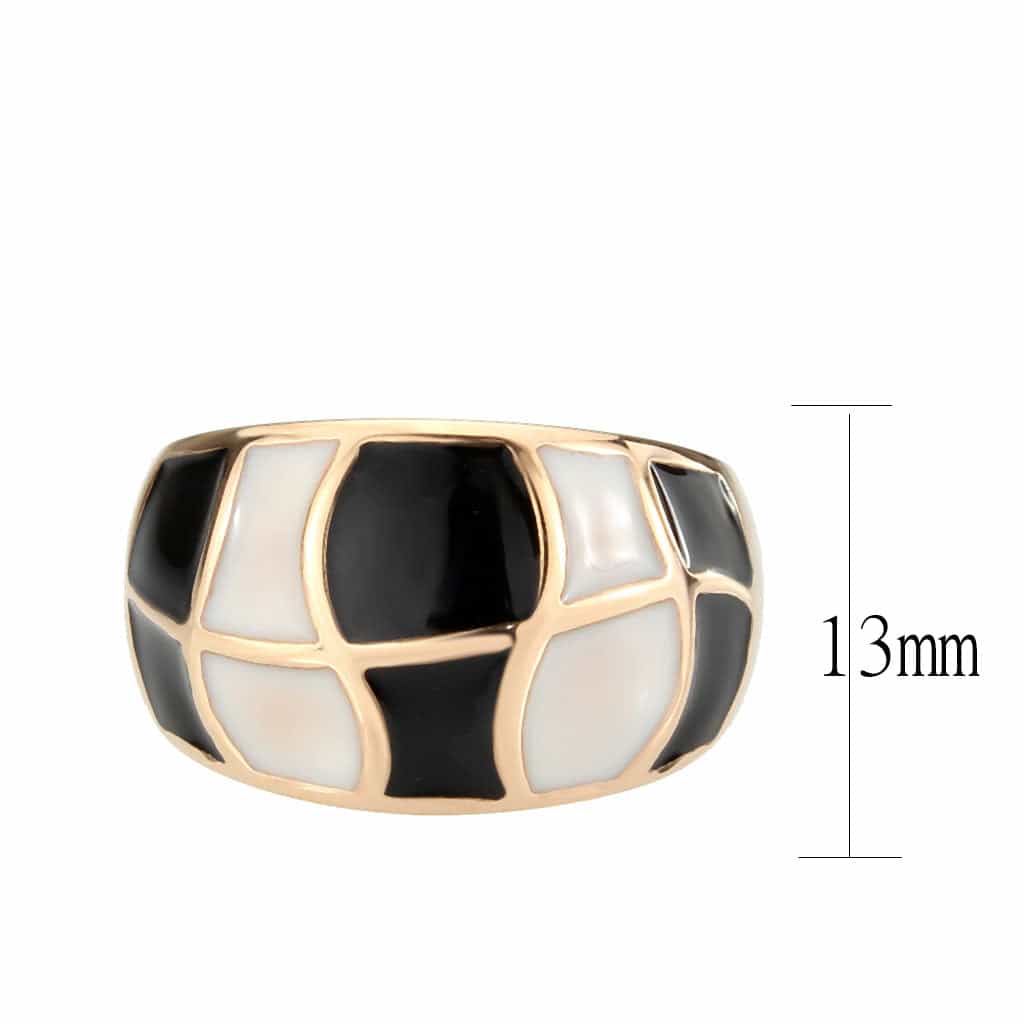 Stainless Steel Rose Gold IP Black White Enamel Geometric Ring view 3