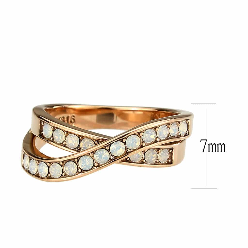 Stainless Steel Rose Gold IP Opal Crystal X Crossover Ring view 3