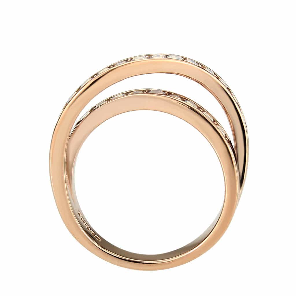 Stainless Steel Rose Gold IP Opal Crystal X Crossover Ring view 5