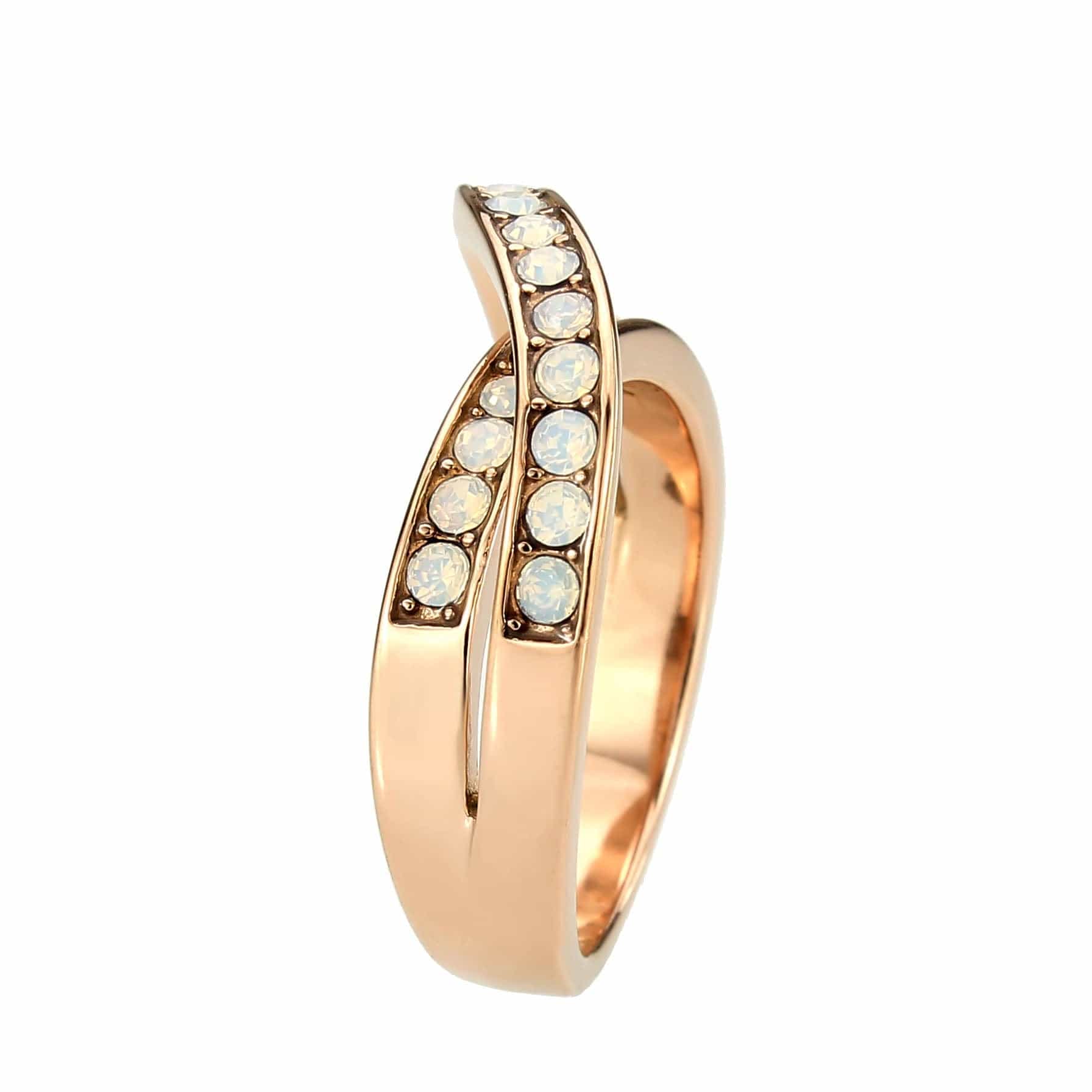 Stainless Steel Rose Gold IP Opal Crystal X Crossover Ring view 7