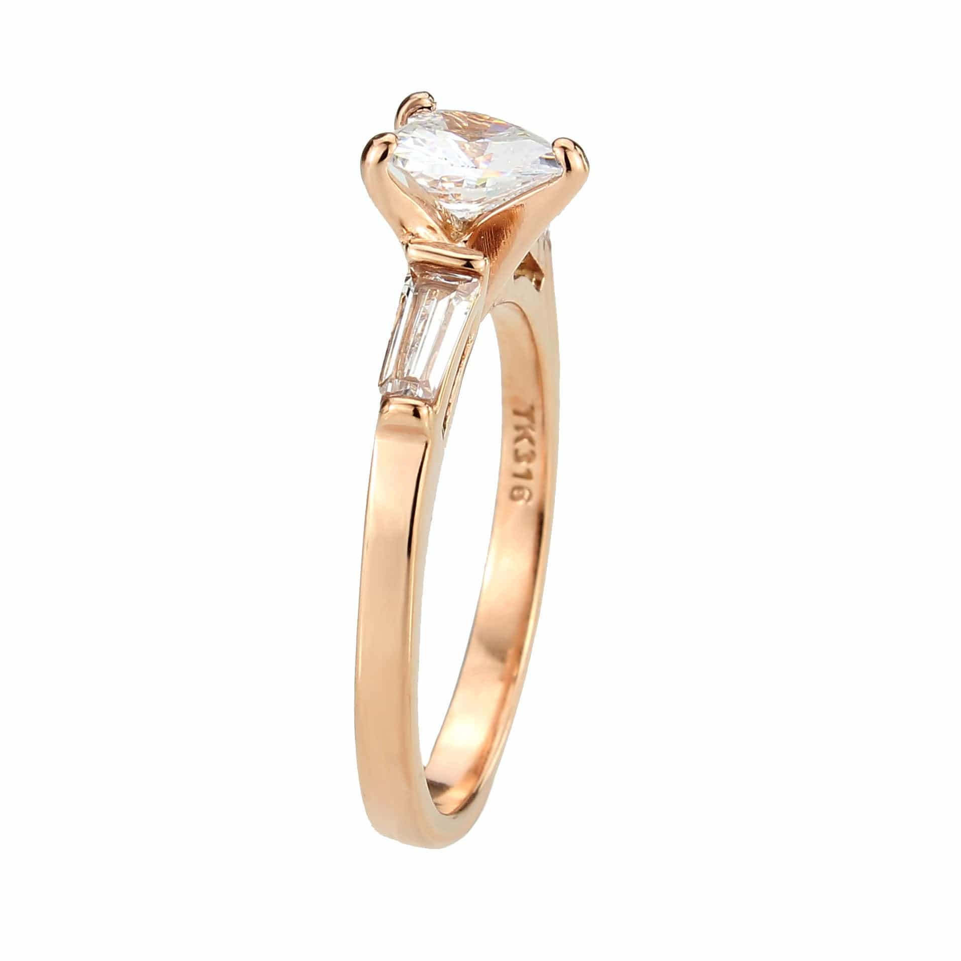 Stainless Steel Rose Gold IP CZ Round Baguette Solitaire Ring view 5