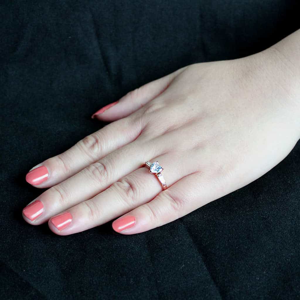 Stainless Steel Rose Gold IP CZ Round Baguette Solitaire Ring view 9