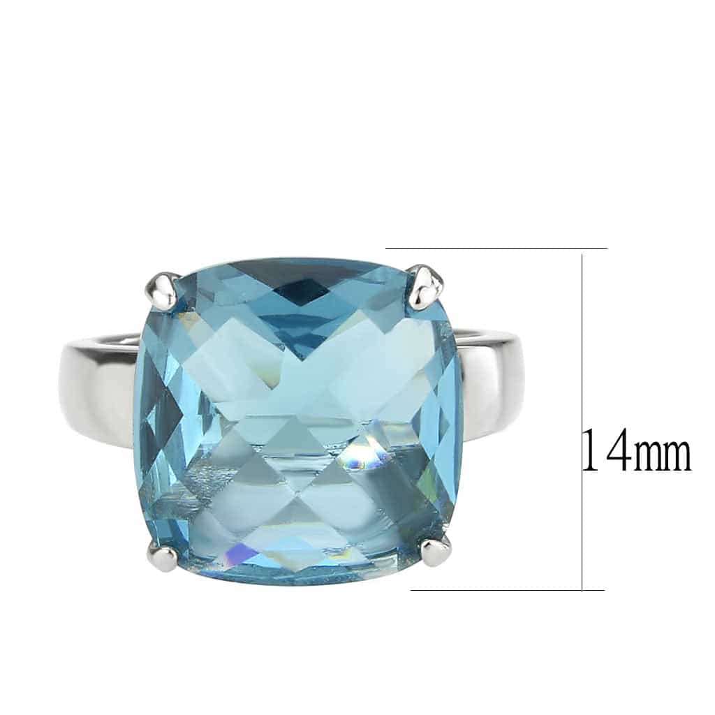 Stainless Steel Silver Aquamarine Crystal Cushion Solitaire Ring view 3