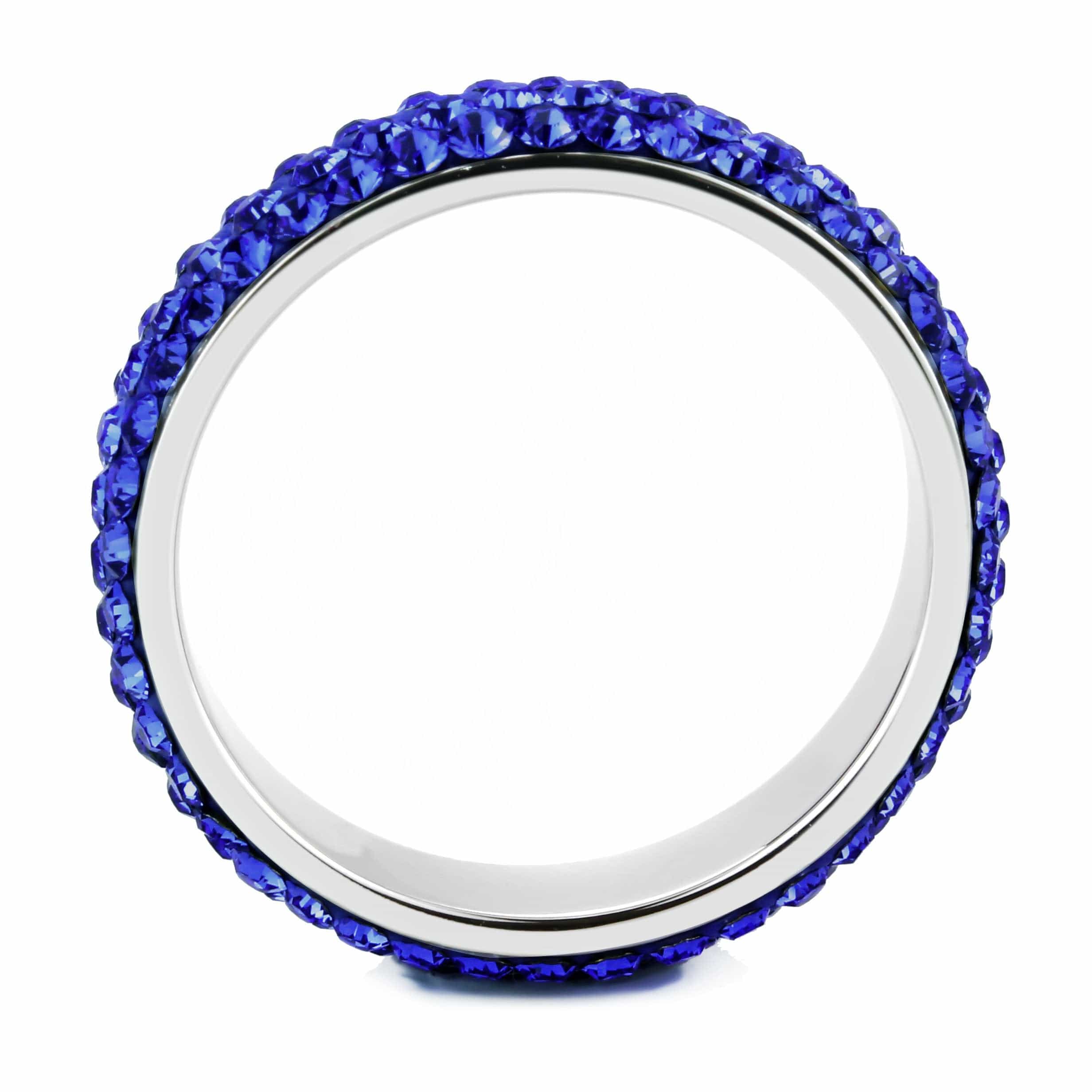 Stainless Steel Silver Blue Crystal Pave Eternity Band Ring view 5