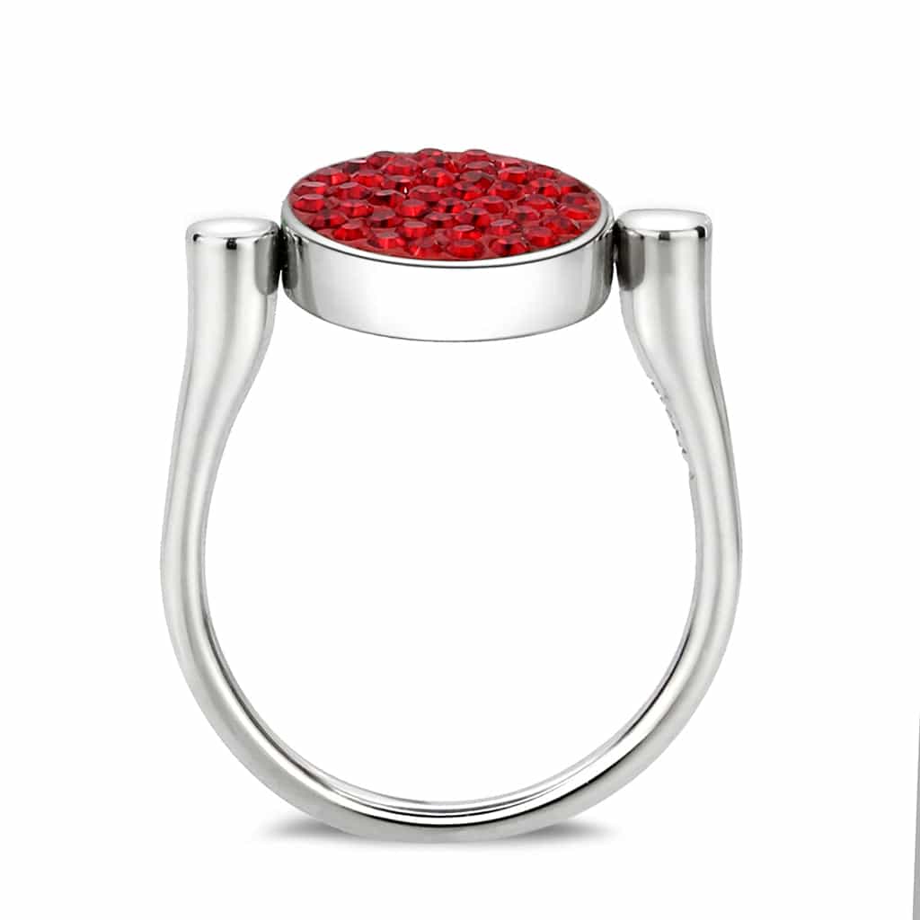 Stainless Steel Silver Red Crystal Pave Round Disc Open Ring view 7