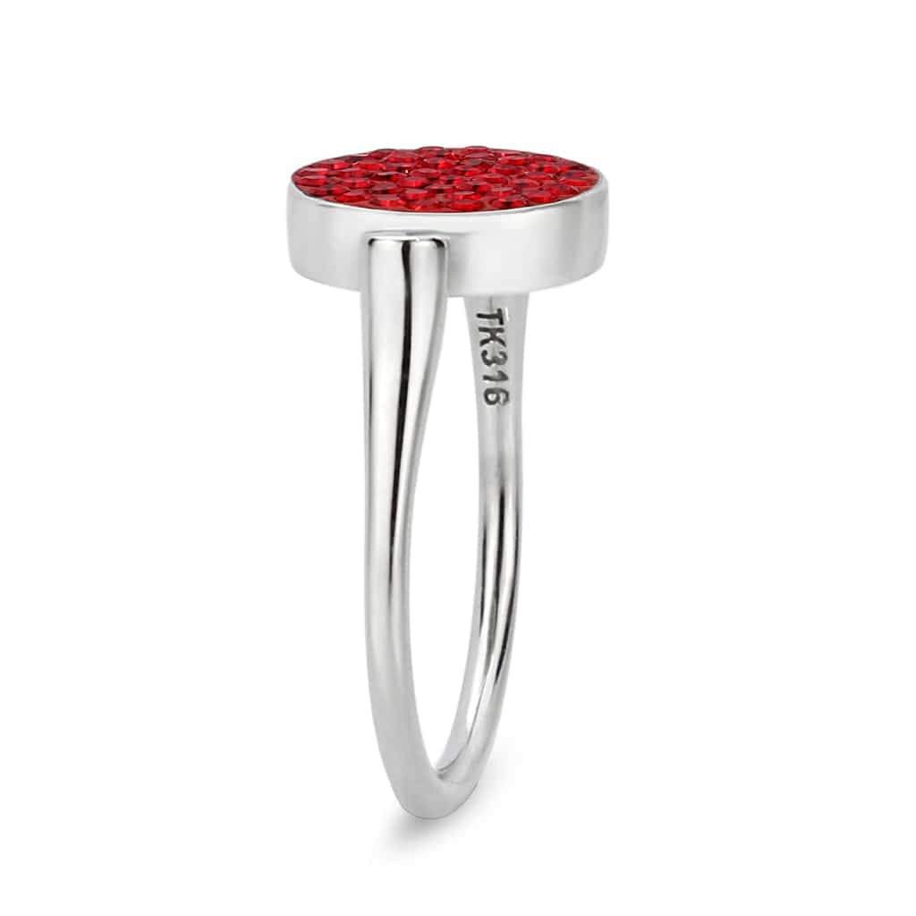 Stainless Steel Silver Red Crystal Pave Round Disc Open Ring view 9