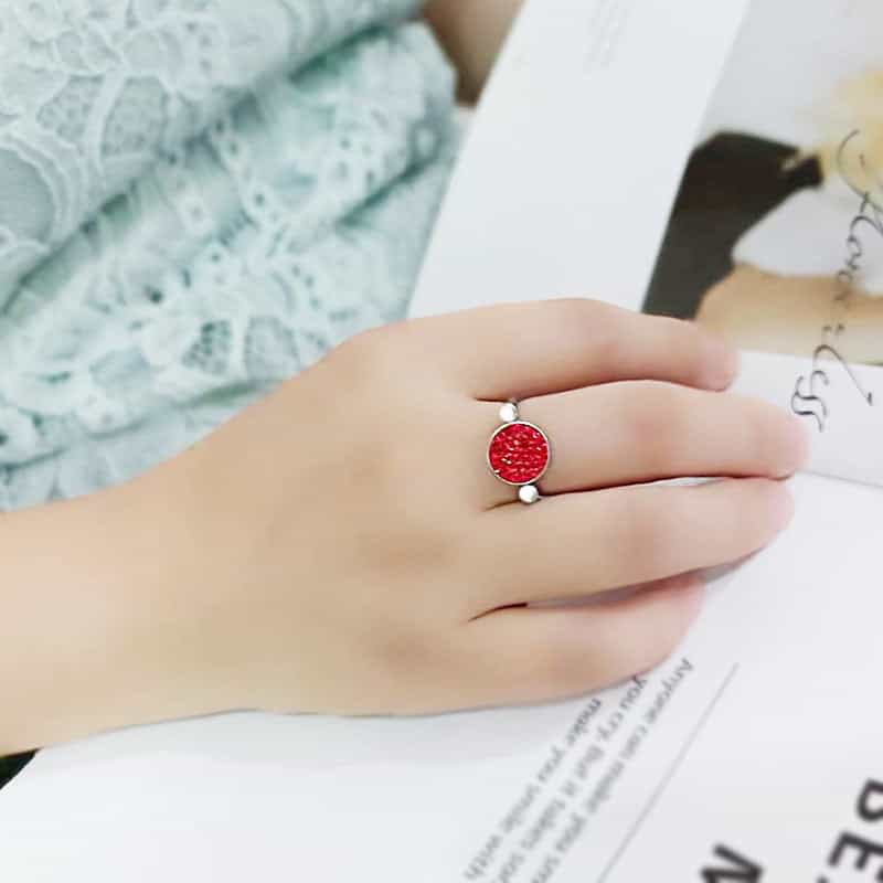 Stainless Steel Silver Red Crystal Pave Round Disc Open Ring view 11