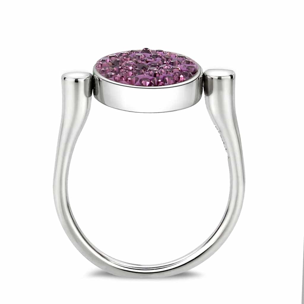 Stainless Steel Silver Purple Crystal Pave Round Disc Open Ring view 7