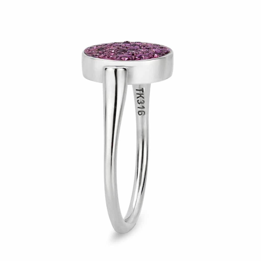 Stainless Steel Silver Purple Crystal Pave Round Disc Open Ring view 9