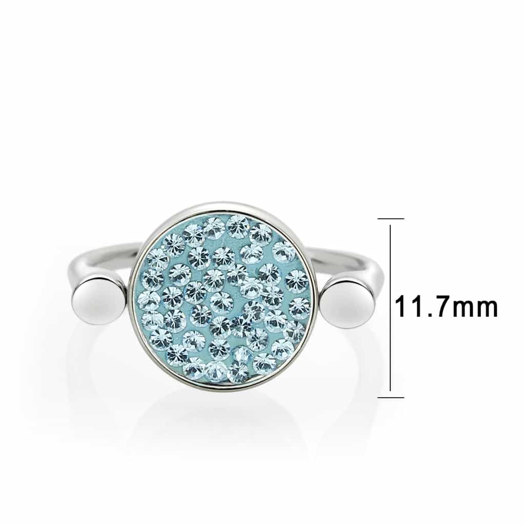 Stainless Steel Silver Light Blue Crystal Pave Round Disc Ring view 3