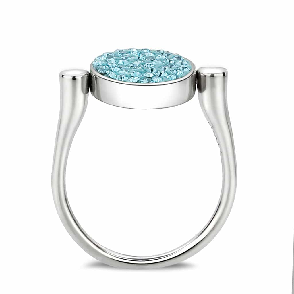 Stainless Steel Silver Light Blue Crystal Pave Round Disc Ring view 7