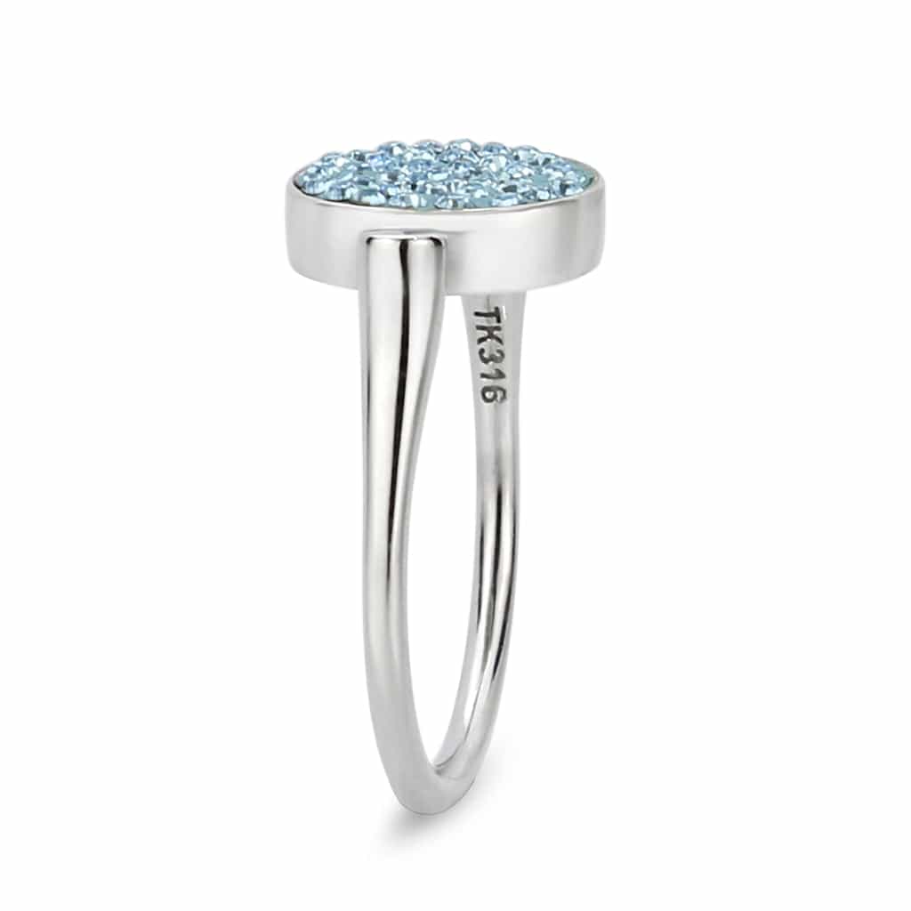 Stainless Steel Silver Light Blue Crystal Pave Round Disc Ring view 9