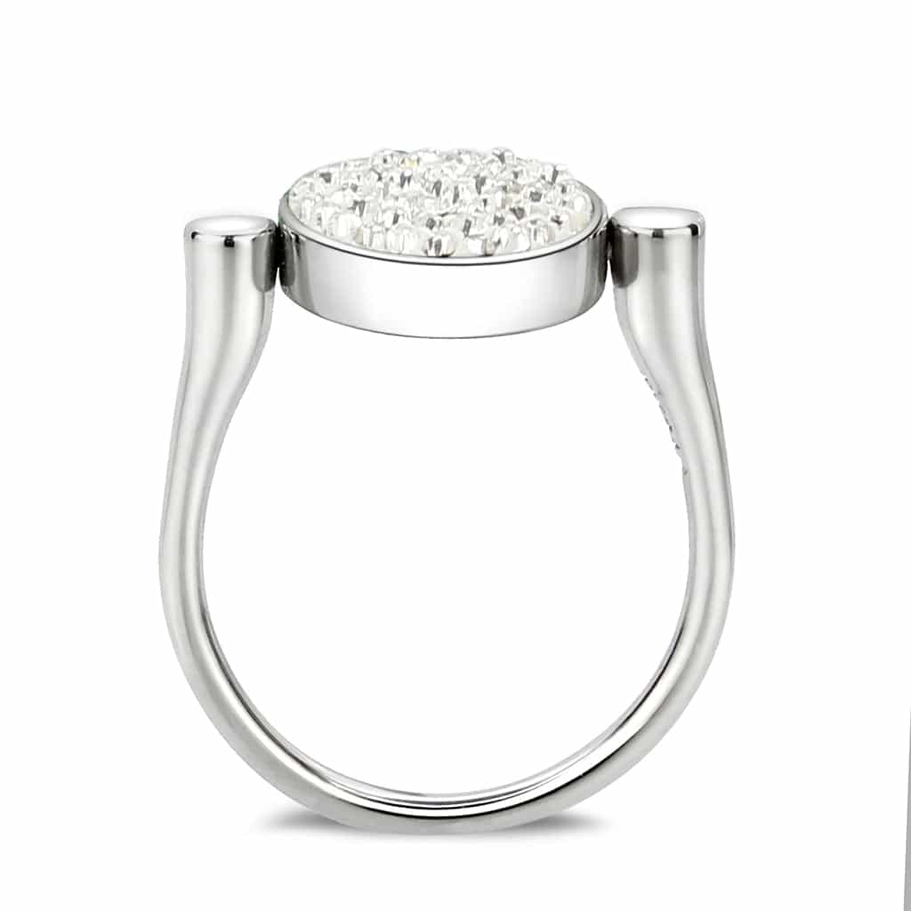 Stainless Steel Silver Clear Crystal Pave Round Disc Open Ring view 7