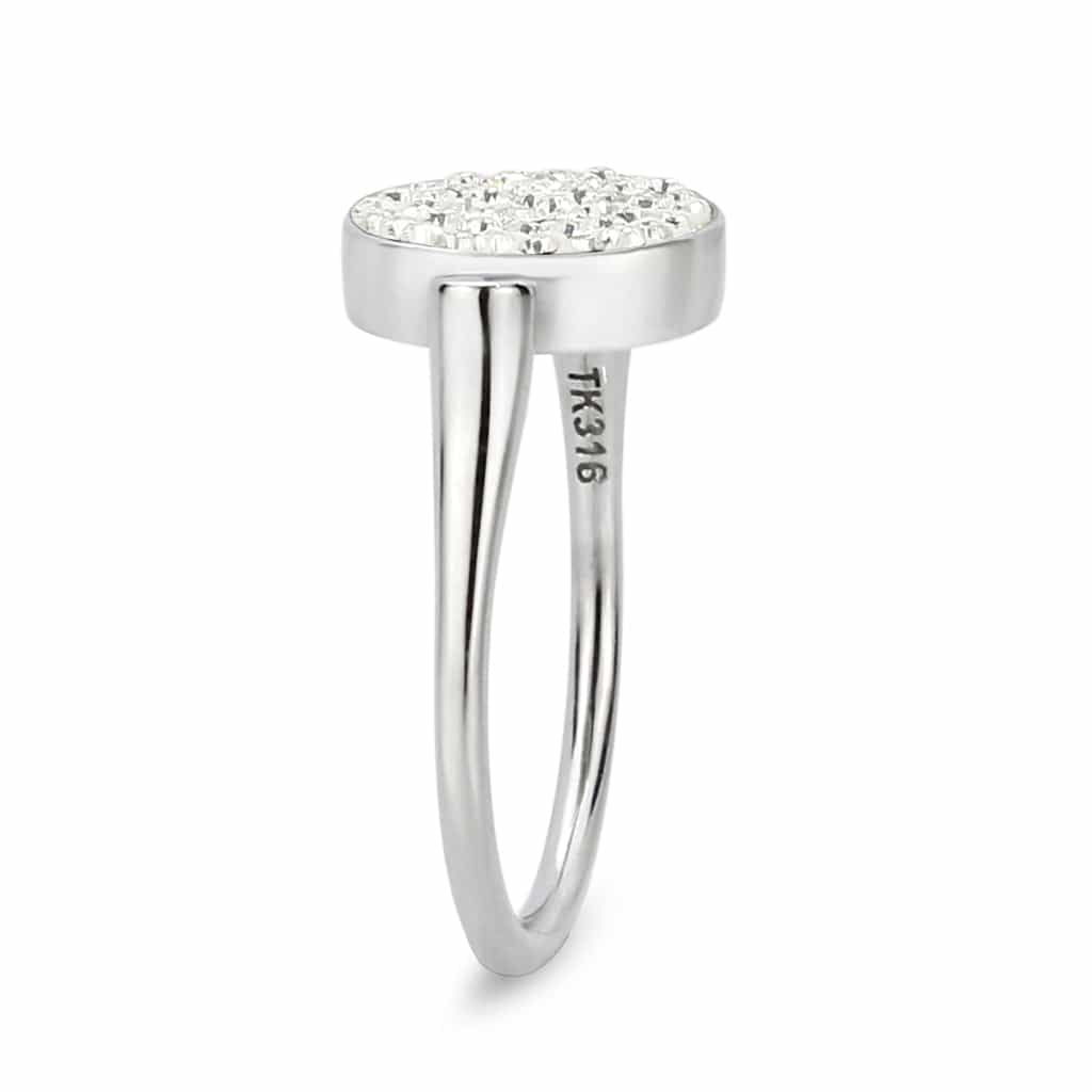Stainless Steel Silver Clear Crystal Pave Round Disc Open Ring view 9