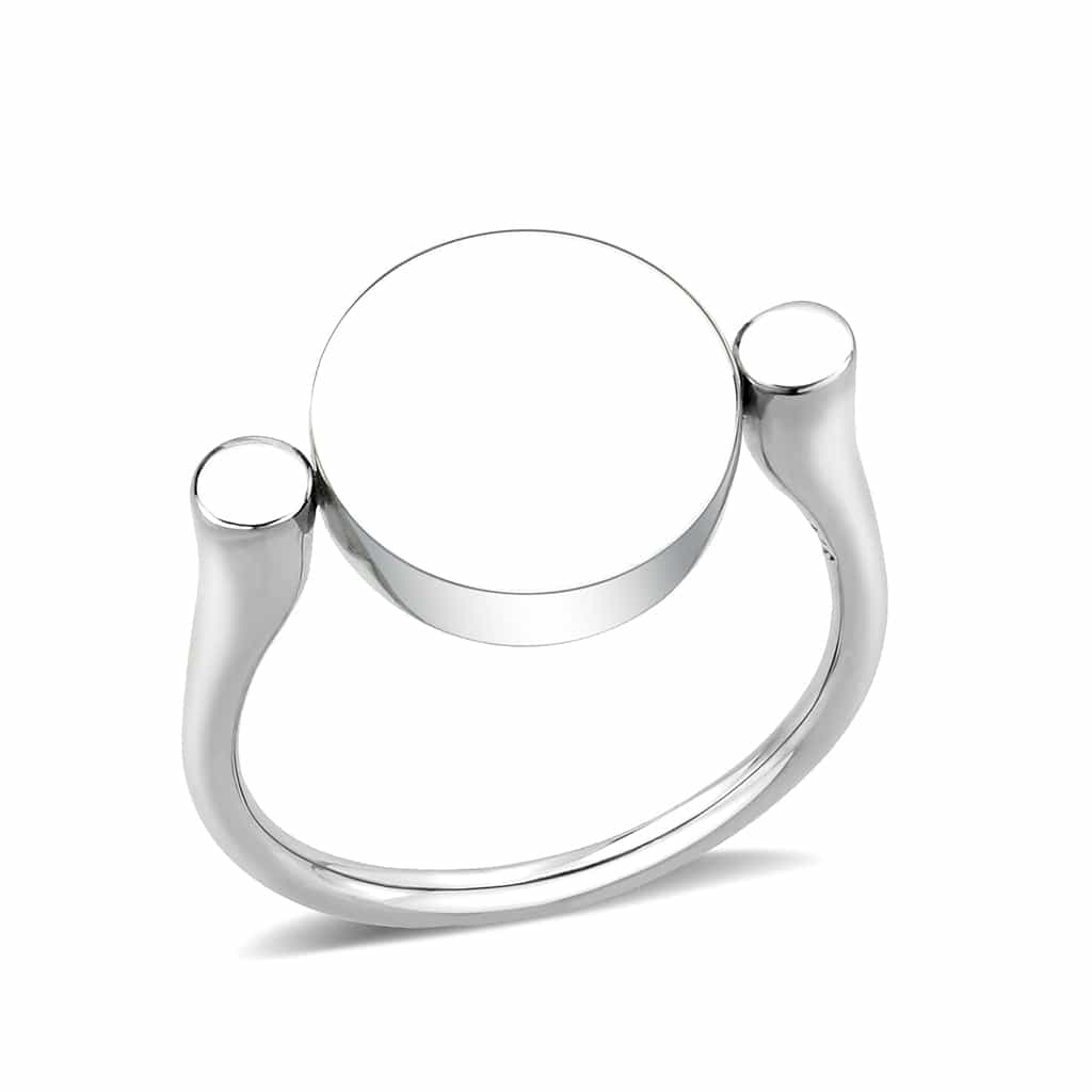 Stainless Steel Silver Pink Crystal Pave Round Disc Open Ring view 5