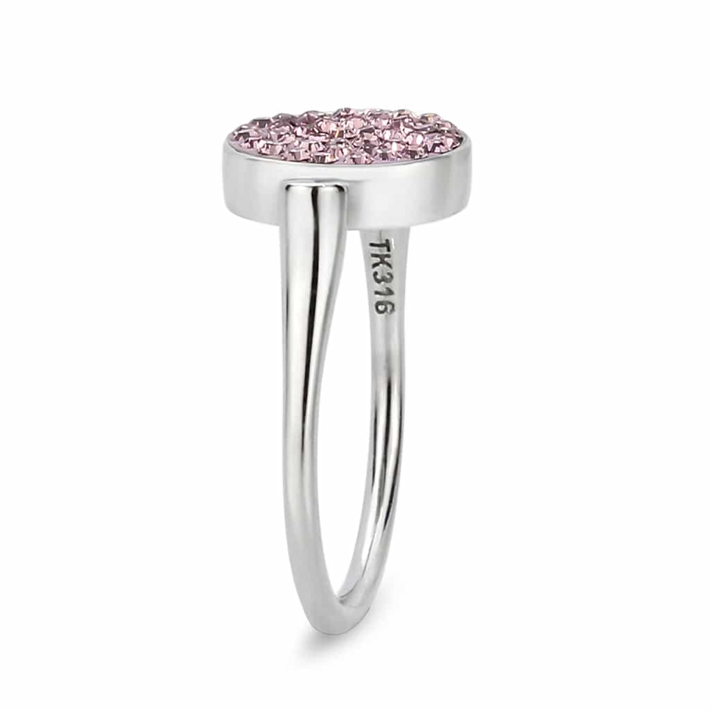 Stainless Steel Silver Pink Crystal Pave Round Disc Open Ring view 9