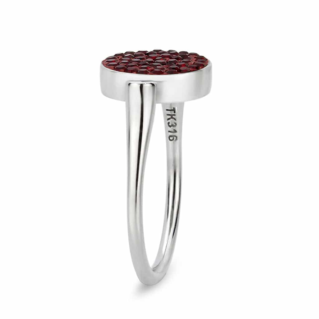 Stainless Steel Silver Dark Red Crystal Pave Round Disc Open Ring view 9