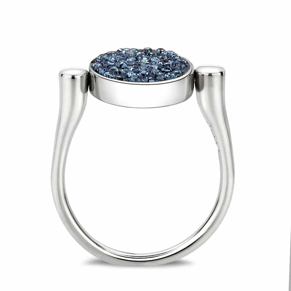 Stainless Steel Silver Montana Blue Crystal Pave Round Disc Ring view 7