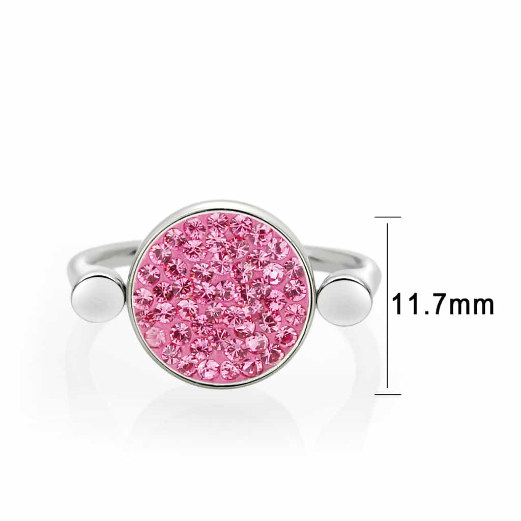 Stainless Steel Silver Rose Pink Crystal Pave Round Disc Ring view 3