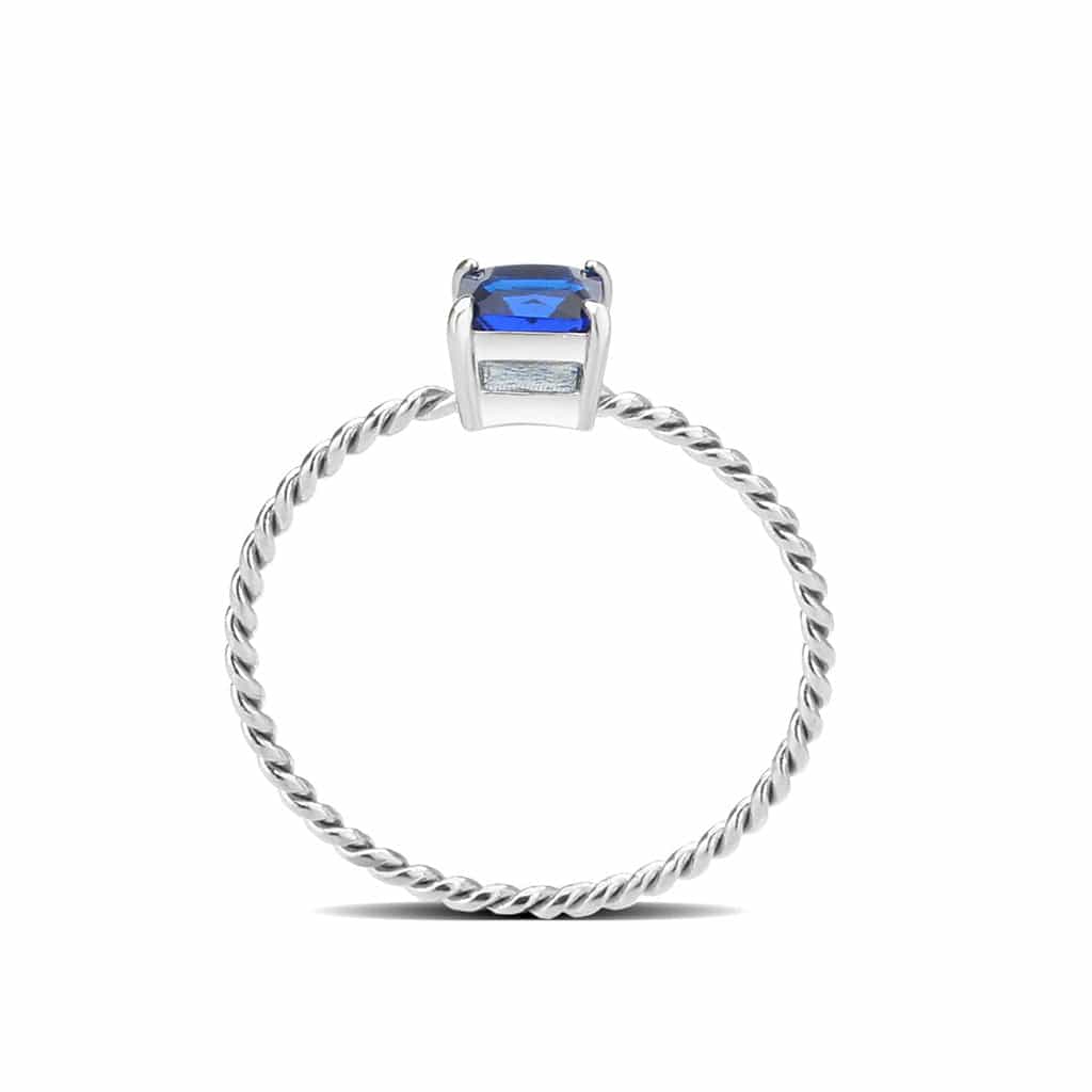 Stainless Steel Silver Blue Sapphire CZ Princess Rope Twist Ring view 7