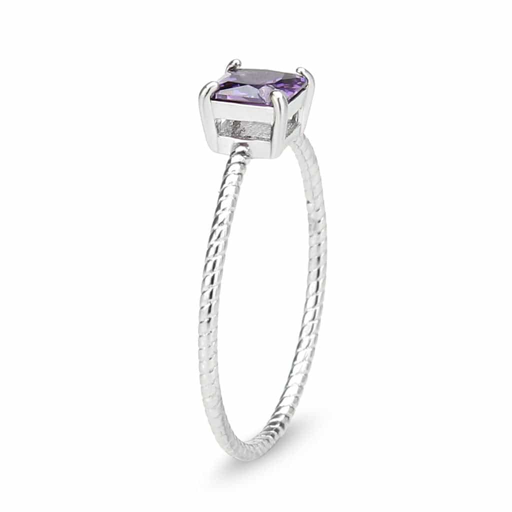 Stainless Steel Silver Amethyst CZ Princess Rope Twist Ring view 7