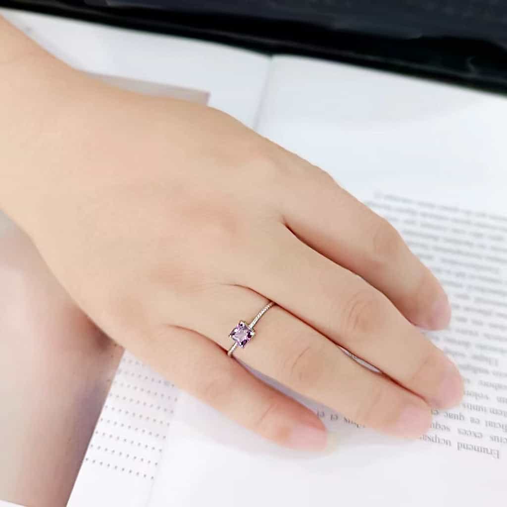 Stainless Steel Silver Amethyst CZ Princess Rope Twist Ring view 9