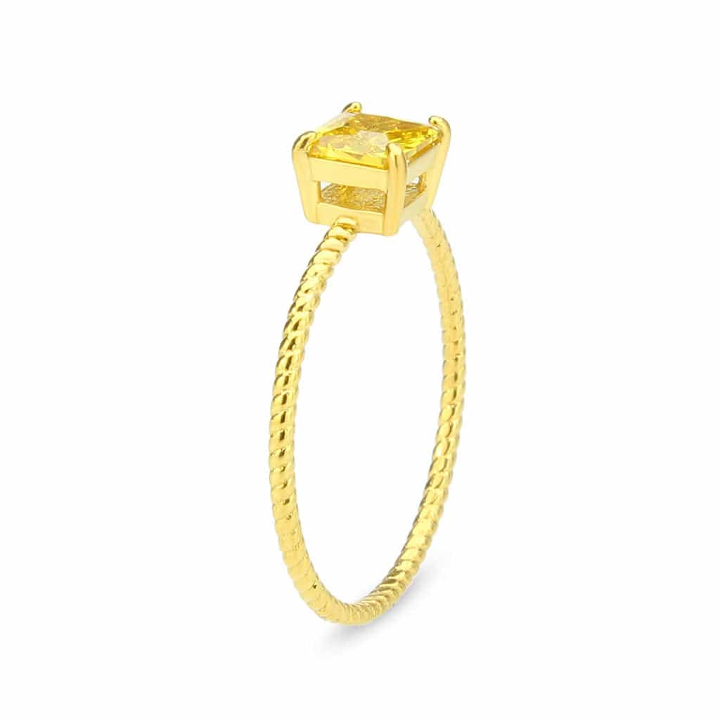 Stainless Steel Gold IP Yellow CZ Princess Rope Twist Ring view 7