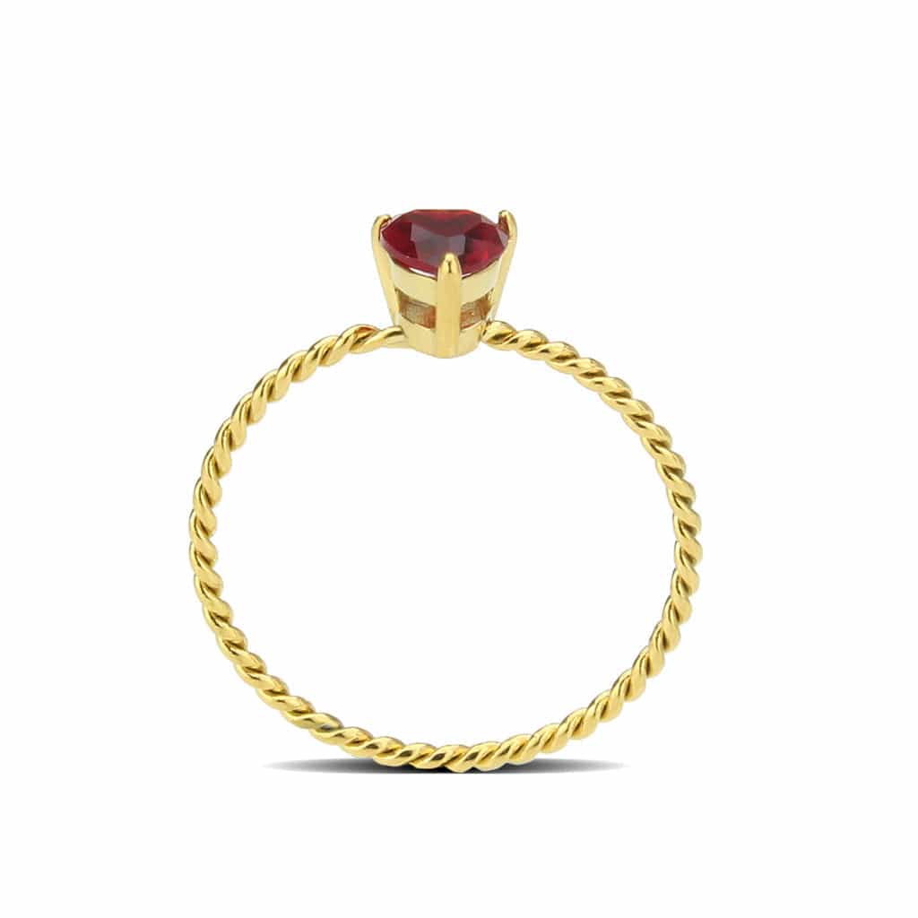 Stainless Steel Silver Red Garnet CZ Heart Rope Twist Ring view 5