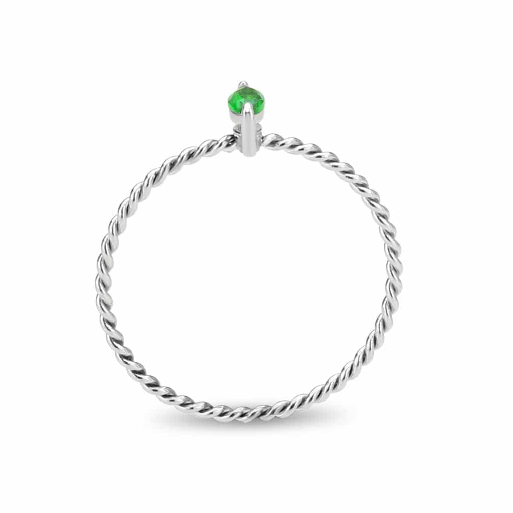 Stainless Steel Silver Emerald Green CZ Marquise Rope Twist Ring view 5