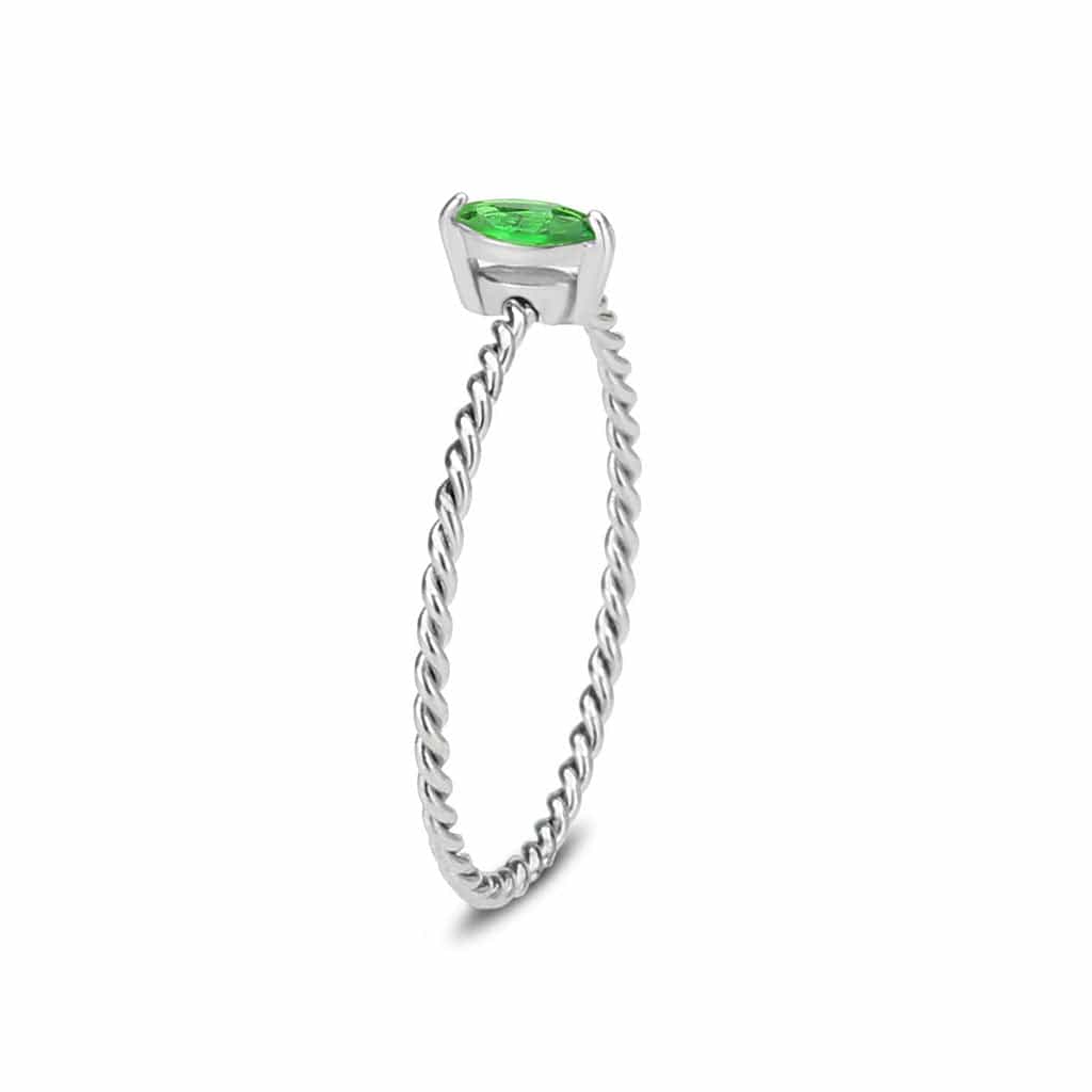 Stainless Steel Silver Emerald Green CZ Marquise Rope Twist Ring view 7