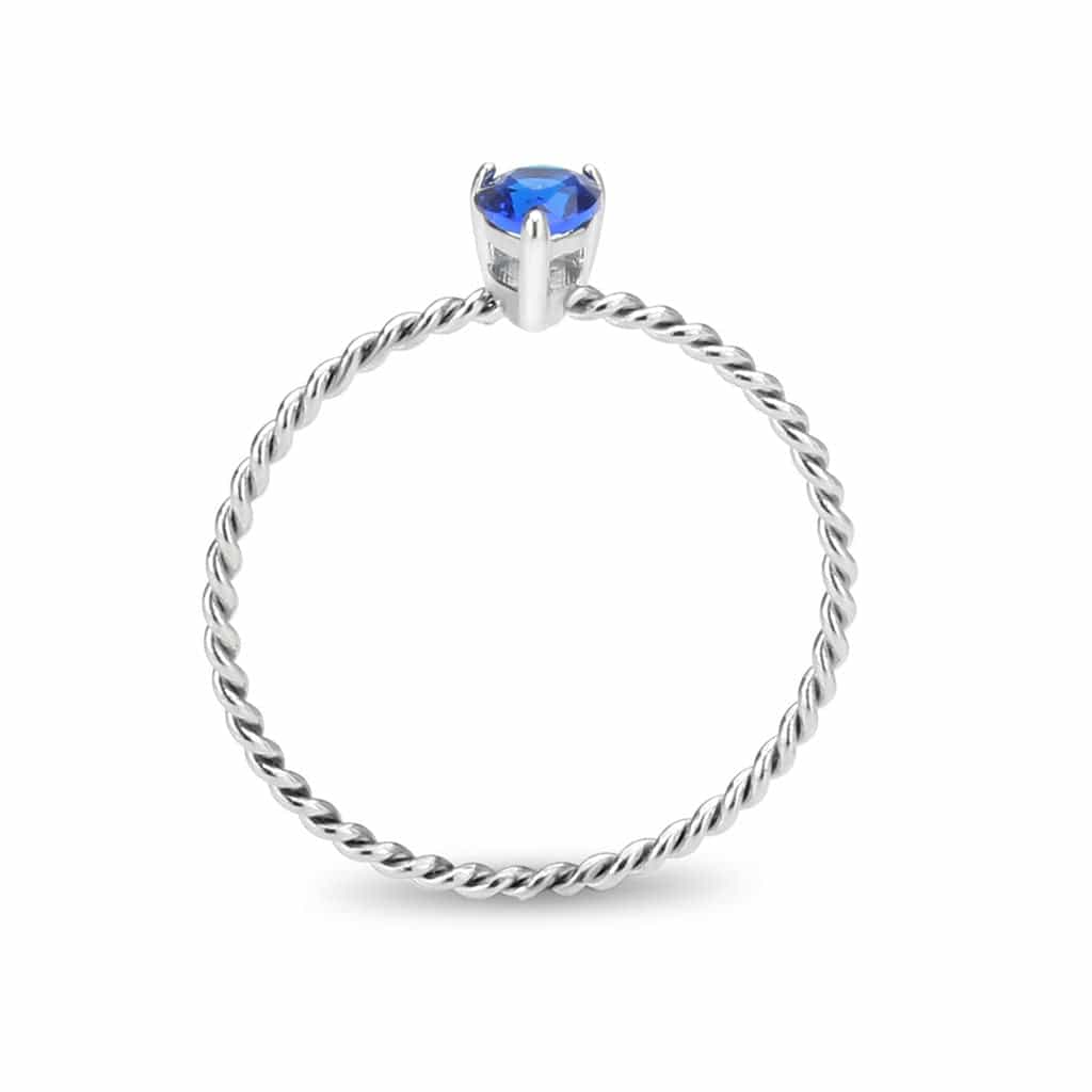 Stainless Steel Silver Blue Sapphire CZ Pear Rope Twist Ring view 5