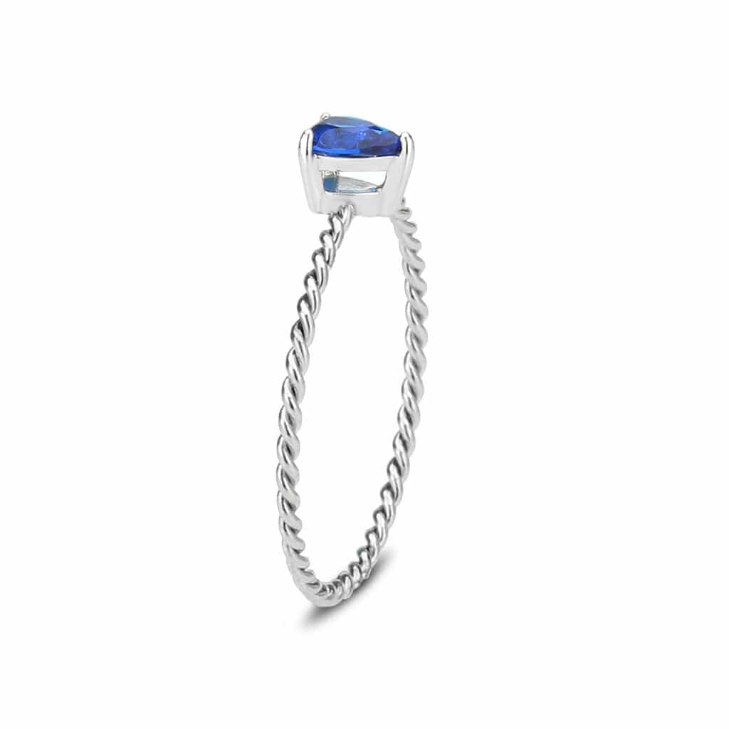Stainless Steel Silver Blue Sapphire CZ Pear Rope Twist Ring view 7