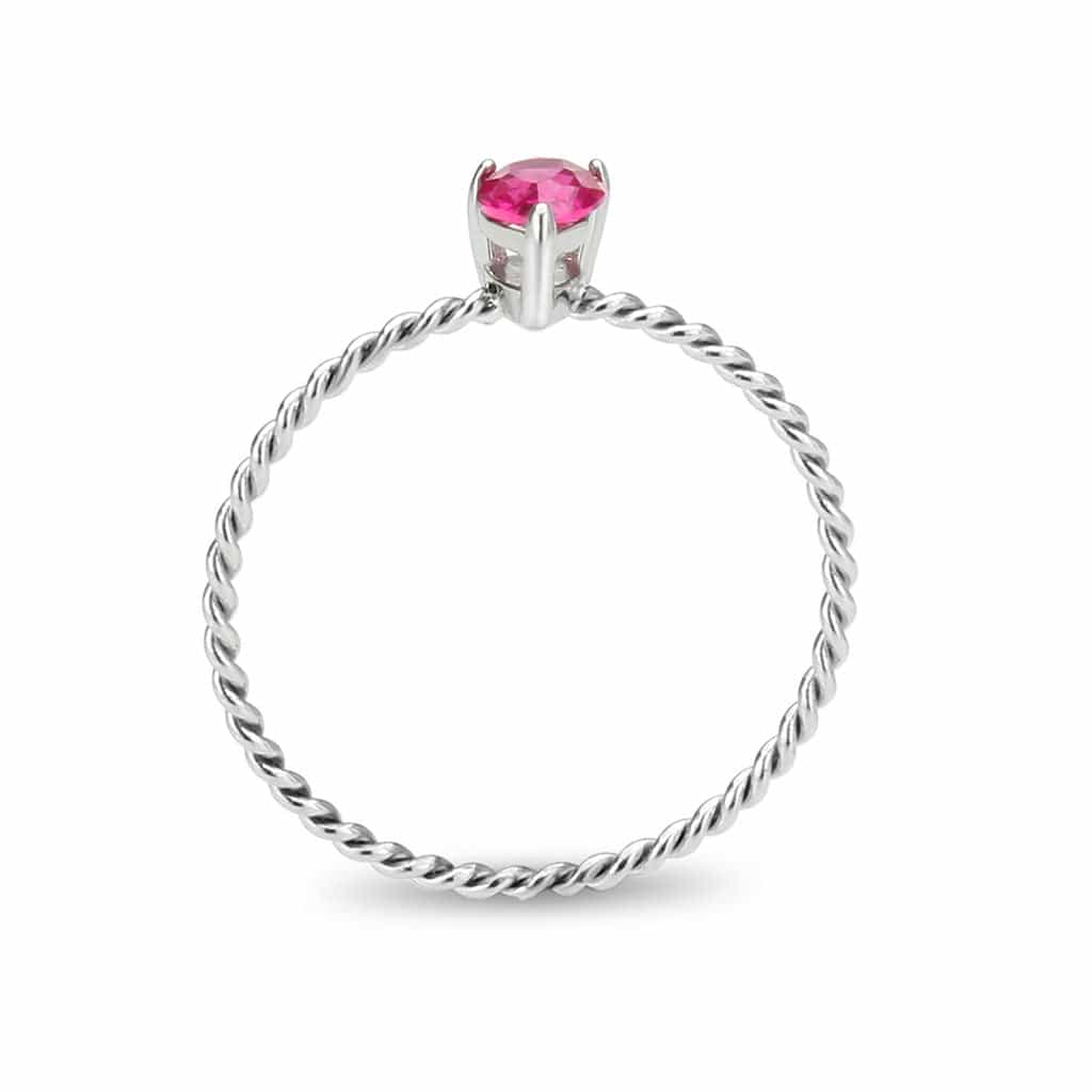 Stainless Steel Silver Pink Tourmaline CZ Pear Rope Twist Ring view 5