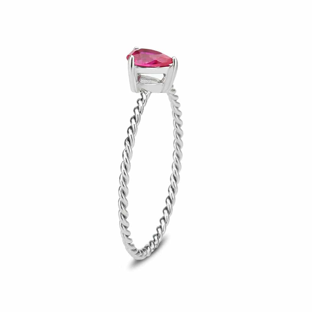 Stainless Steel Silver Pink Tourmaline CZ Pear Rope Twist Ring view 7