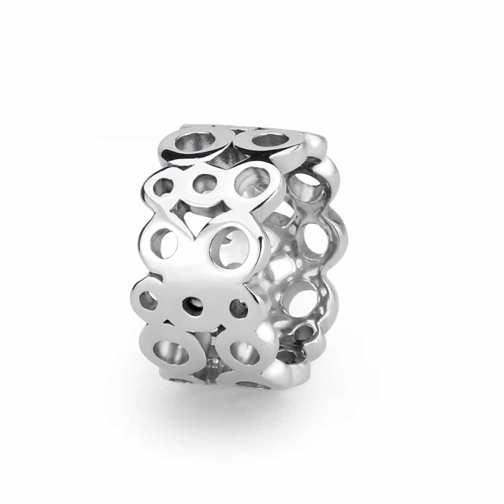 Stainless Steel Polished Circle Cutout Filigree Dome Wide Ring view 7