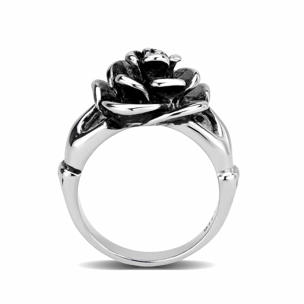 Stainless Steel Silver Polished Rose Flower Claddagh Ring view 5