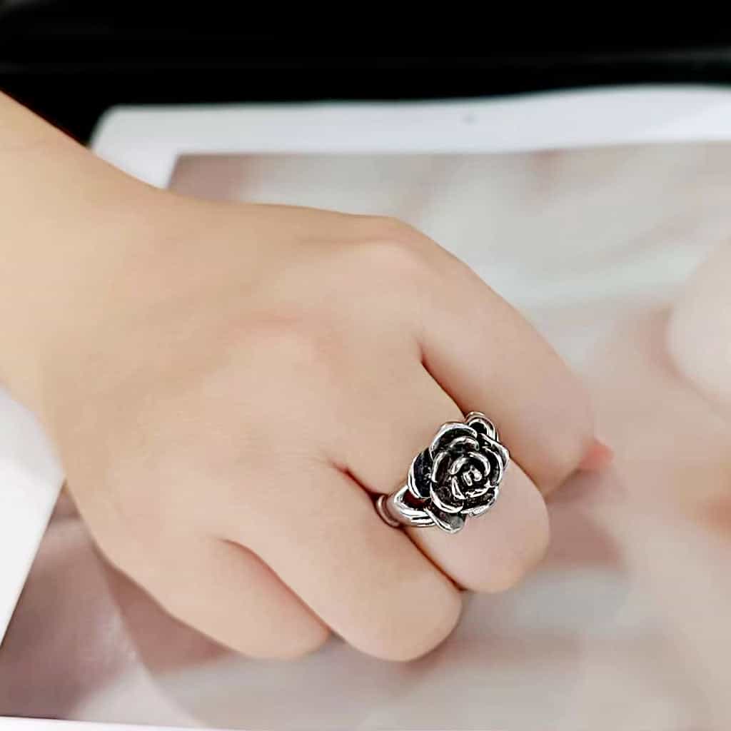 Stainless Steel Silver Polished Rose Flower Claddagh Ring view 9